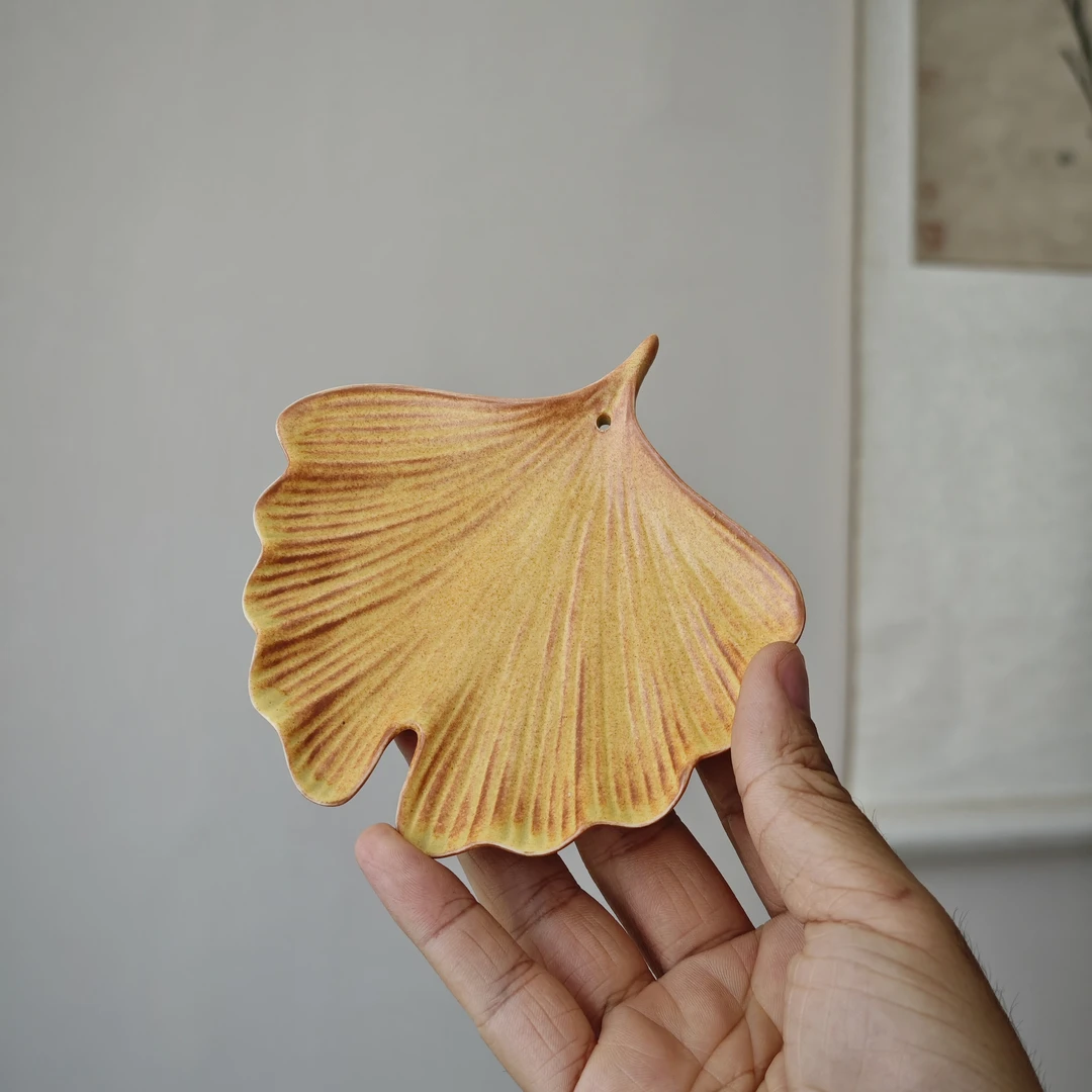 【张张甄选】银杏叶 黄色 陶瓷小香插