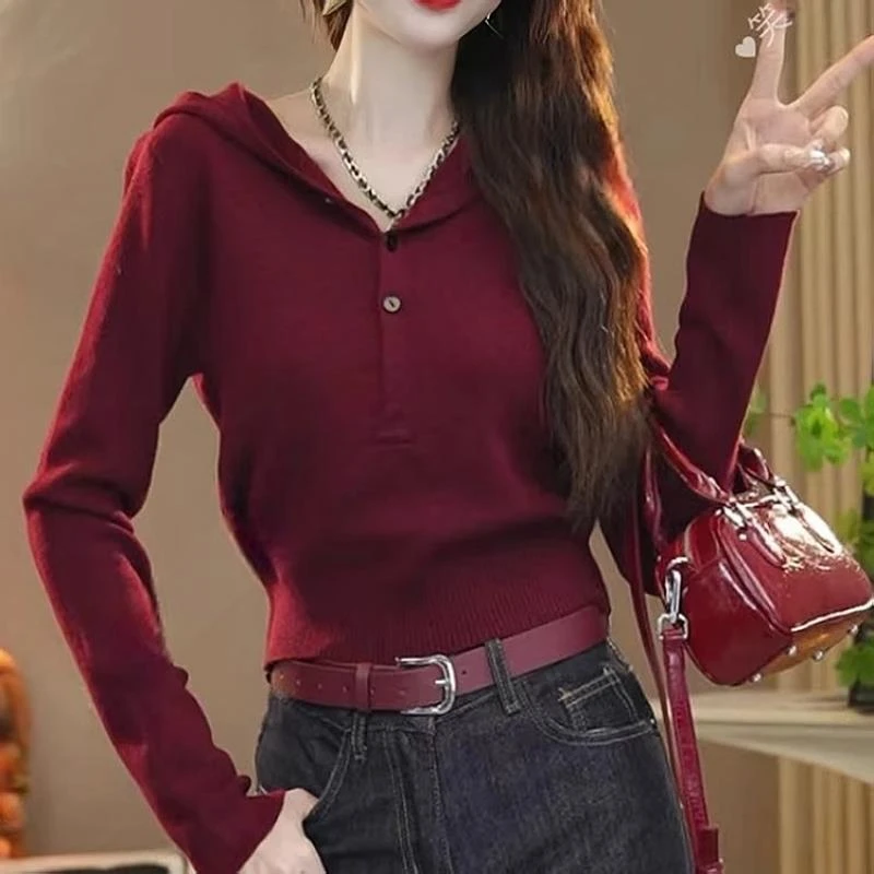 哥弟阿玛施正品设计感长袖连帽毛衣针织衫春季新款大码胖mm显瘦遮