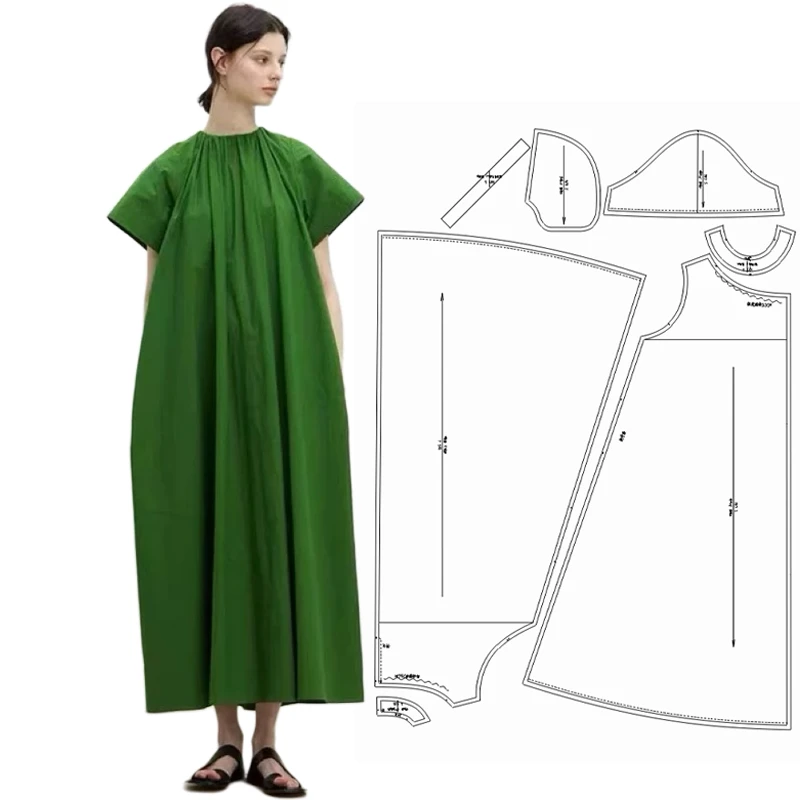 布期而制523纸样高密领口橡筋抽褶长款连衣裙做衣服服装裁剪图纸