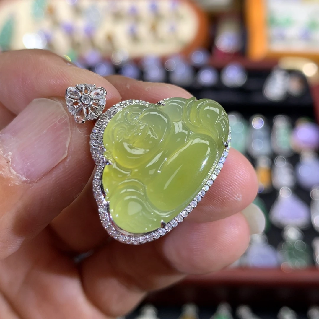 翡翠18K金镶嵌吊坠(不含链)