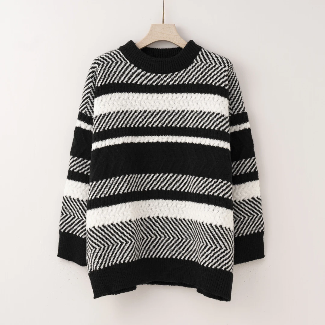 【特价-占单者限购】Q2154秋冬新款条纹套头毛衣女韩版宽松慵懒风