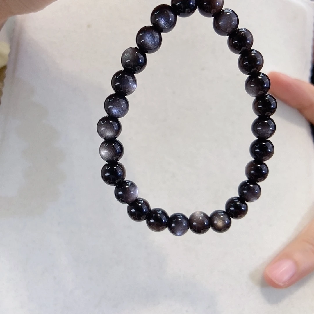 黑曜岩未镶嵌手链银曜石7mm