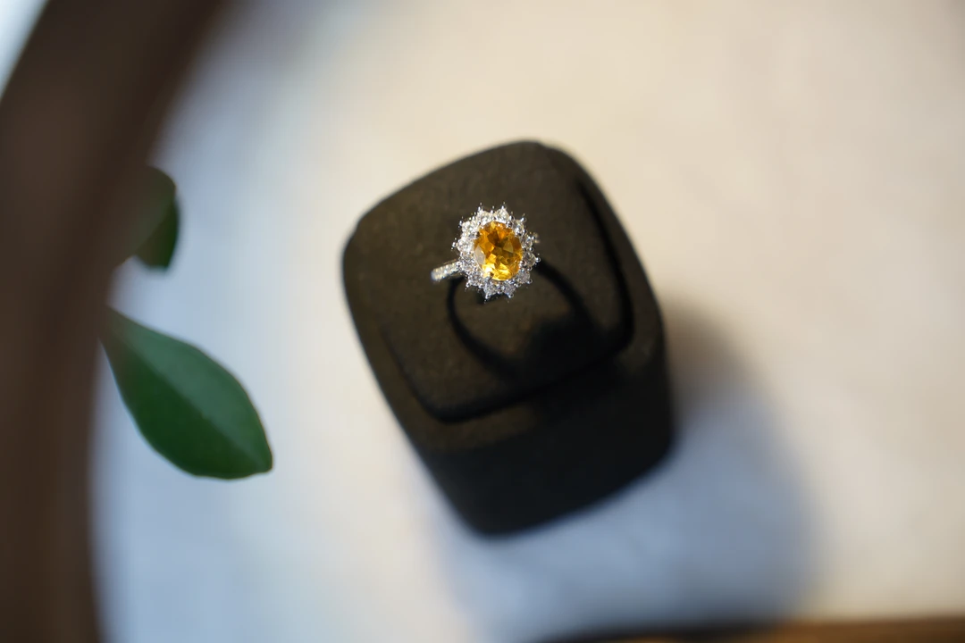 天然黄水晶戒指 戒圈S925银 圈口可调节 轻奢精致小众百搭