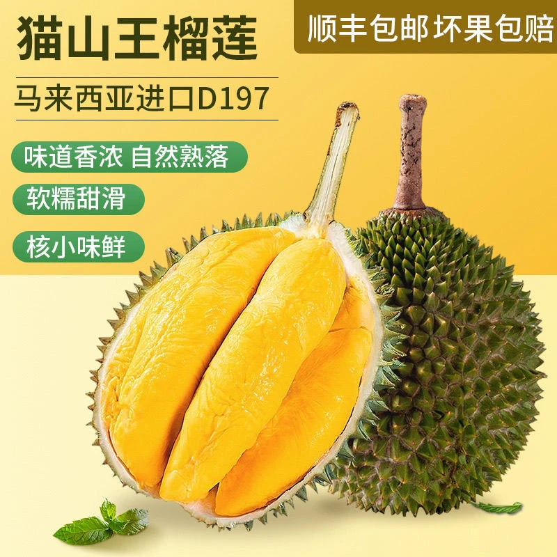 包5房AA果 马来西亚猫山王榴莲鲜果高山树熟当季新果液氮2.6-20斤