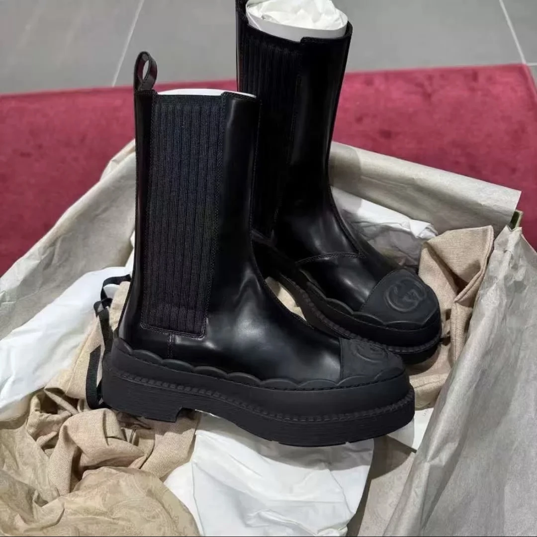 未使用 GUCCI/古驰 古驰黑色双g中筒靴35.5码