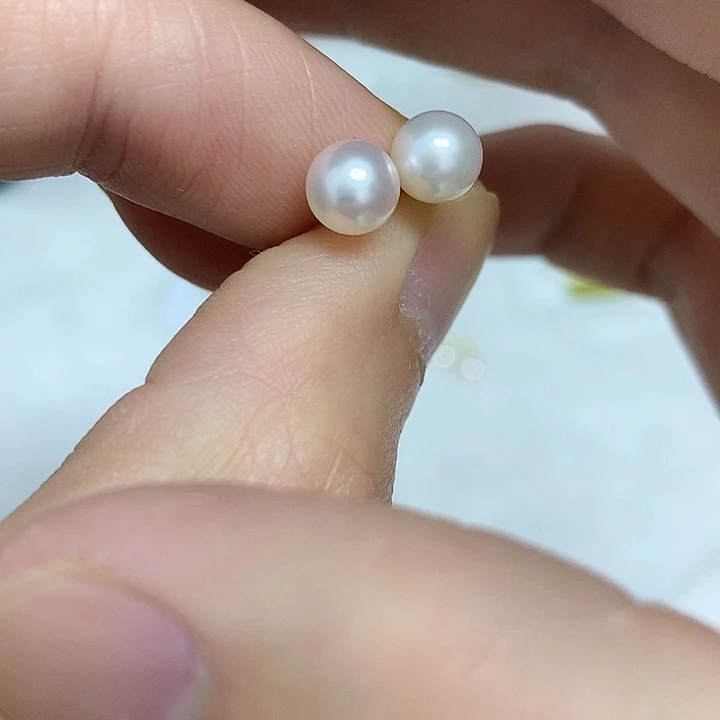 淡水珍珠耳饰银S925镶嵌6-7