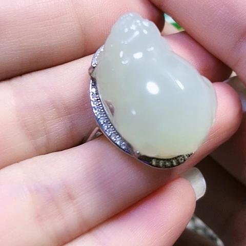 和田玉银S925镶嵌戒指