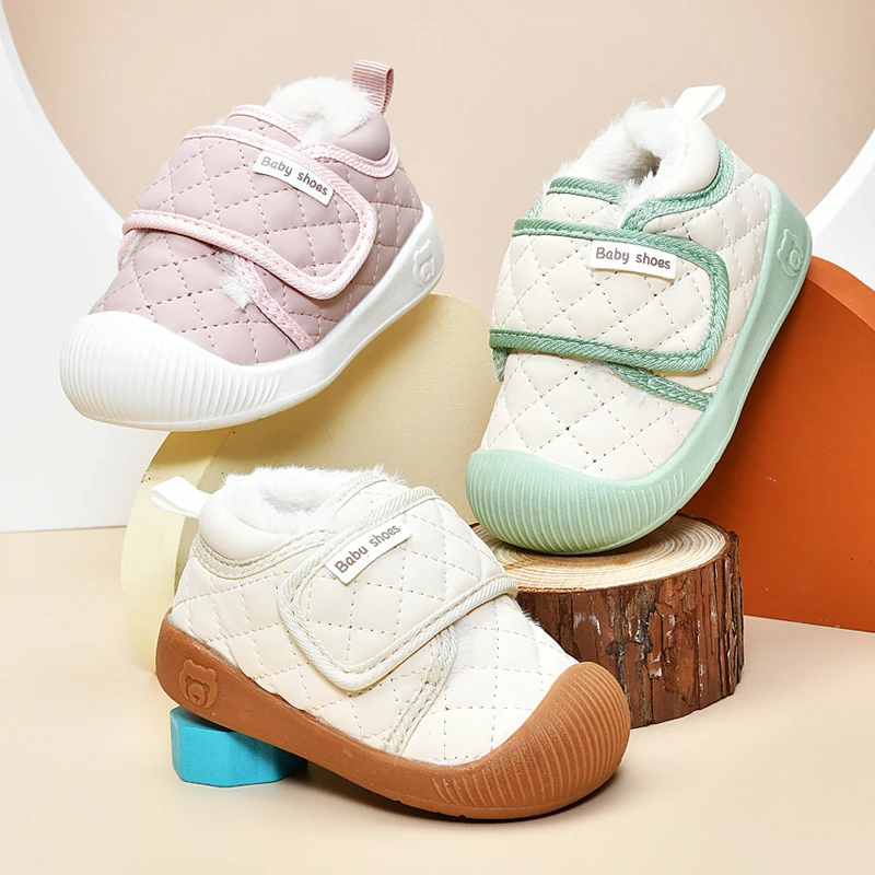 学步鞋男宝宝0-1-3岁2秋冬季婴幼儿鞋子女宝宝软底加绒加厚棉鞋