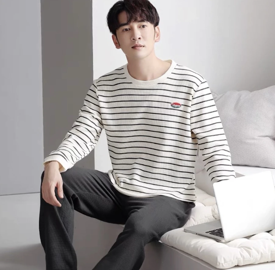 【卫衣版】睡衣男款秋季纯棉（长袖条纹）宽松春秋男士家居服套装