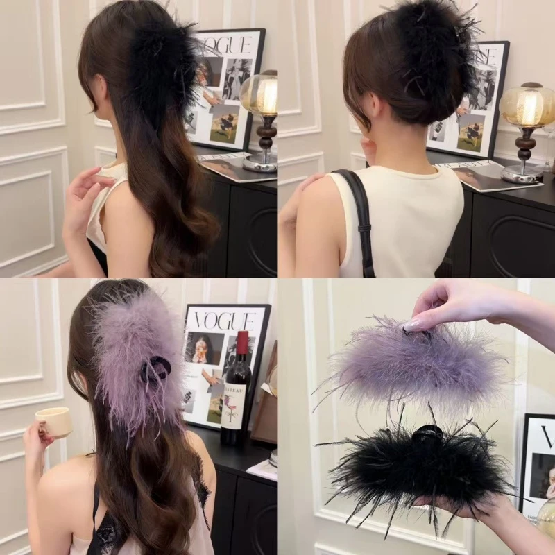 新款超仙毛毛抓夹网红爆款大号鲨鱼夹后脑勺抓夹时尚百搭发饰女