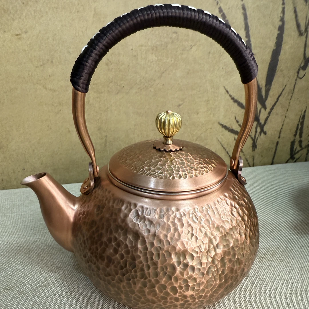 【大苏铜壶38】紫铜提梁壶手工锤纹复古工艺烧水煮茶壶家用送礼