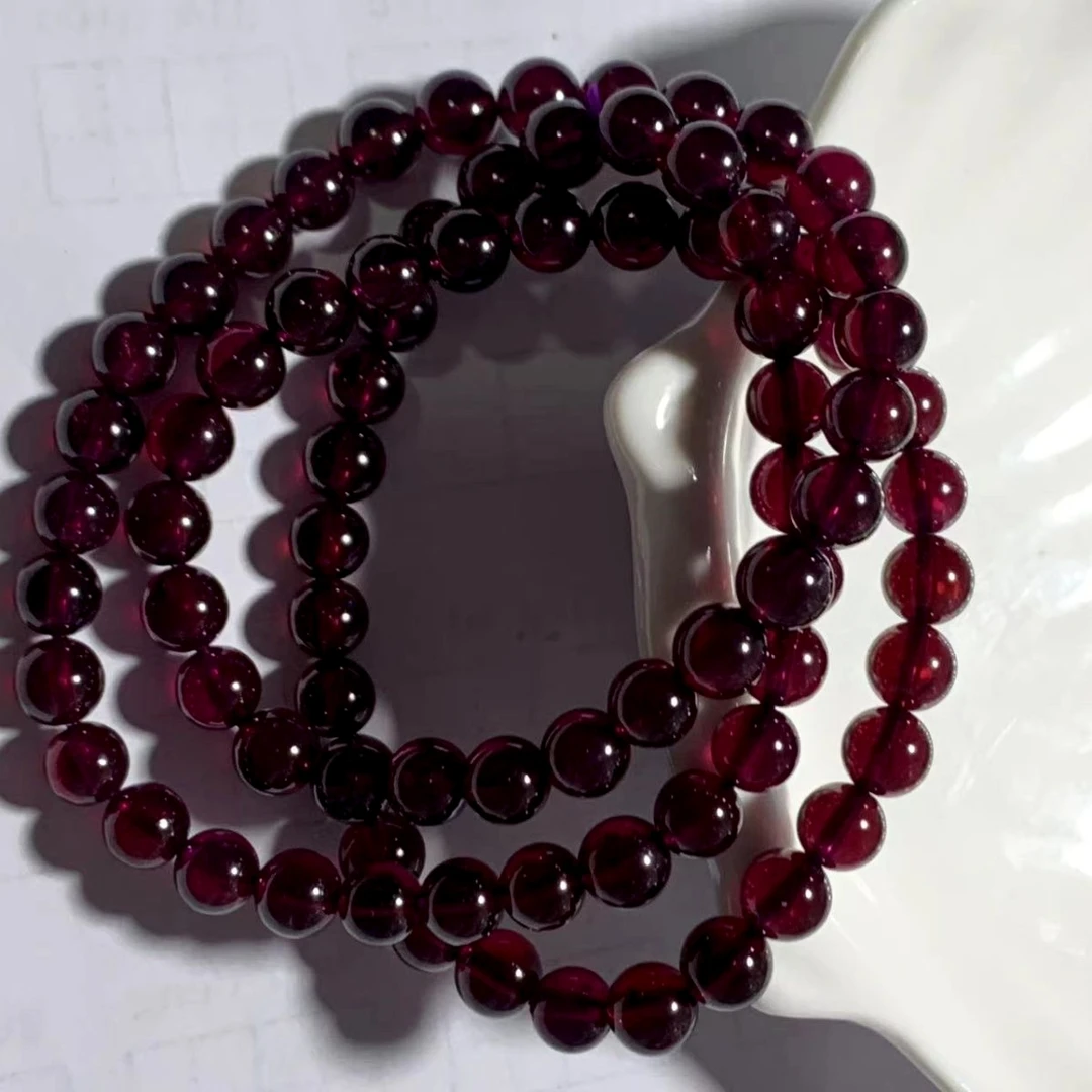 天然紫牙乌深紫石榴石三圈手串7mmQS-0045-2