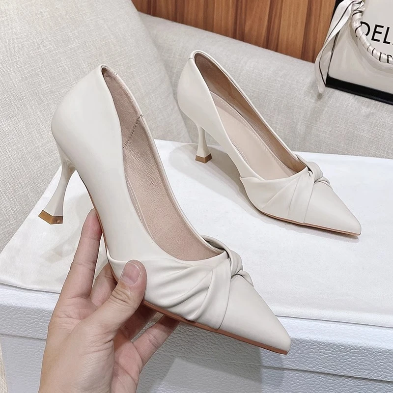 裸色高跟鞋女细跟3CM低跟简约软皮通勤职业工作鞋3公分小跟单鞋女