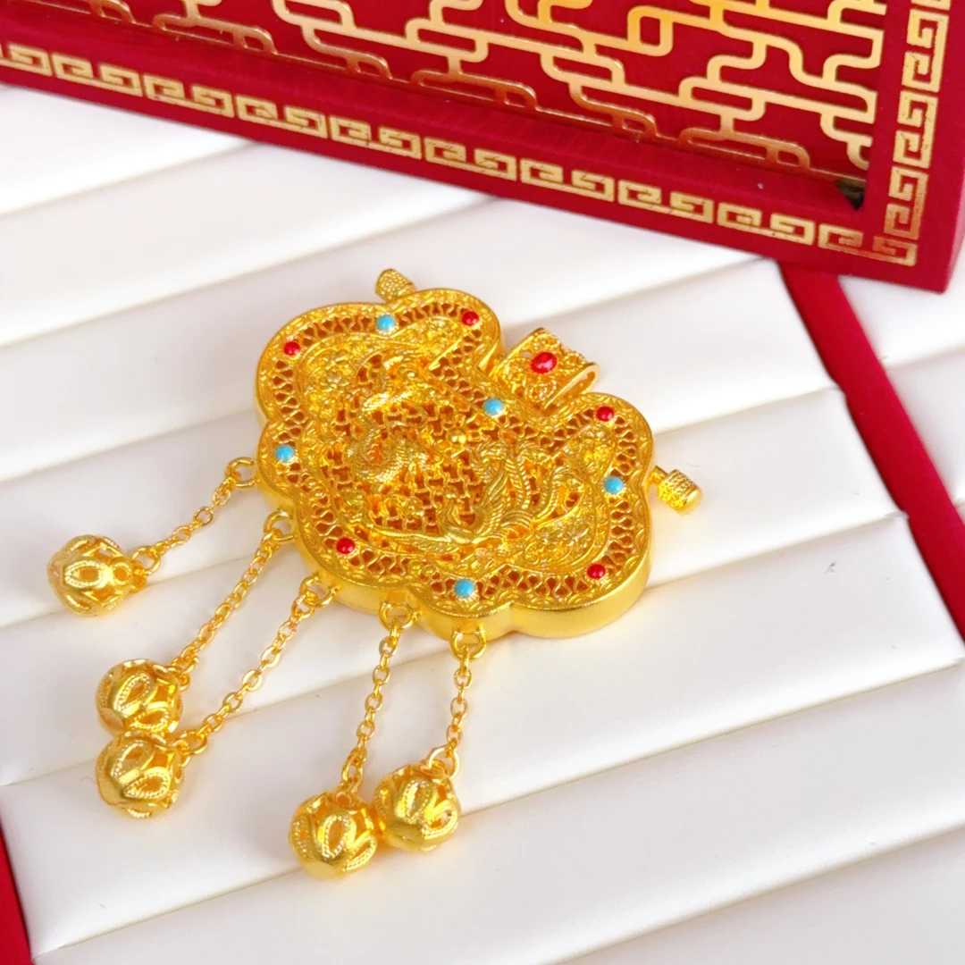 吊坠足银 足银珐琅天子门生锁镶嵌吊坠手工复古古风（送编绳）