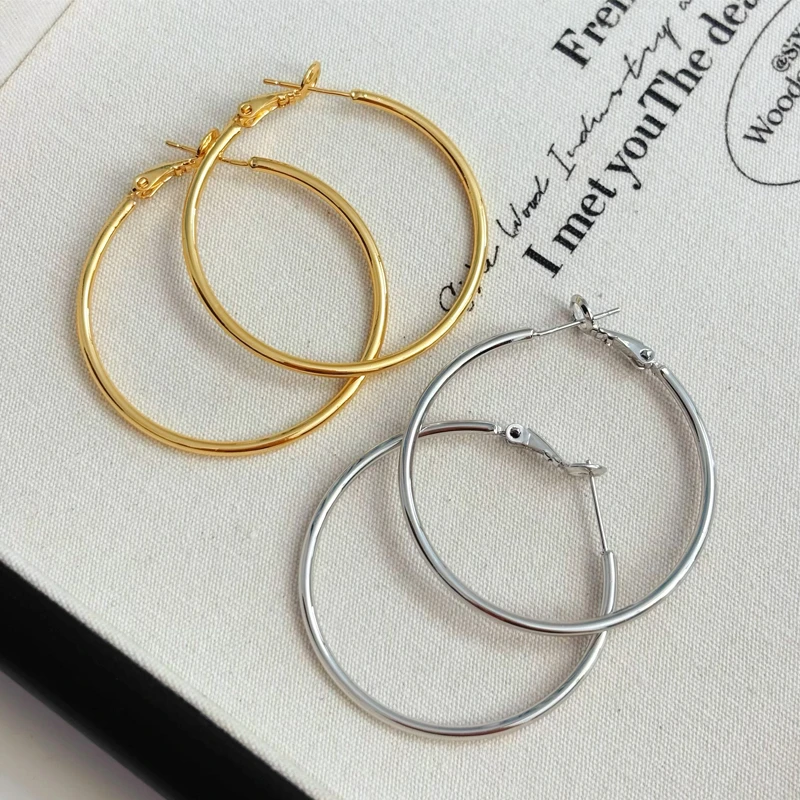铜合金耳饰 925银针简约素圈耳环ins冷淡风时尚个性耳圈女
