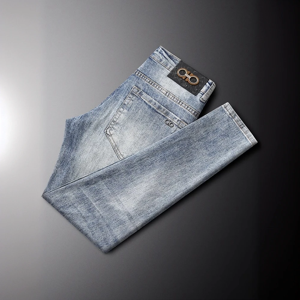 赫柏纪逸夏季百搭轻奢薄款深蓝色牛仔裤男修身弹力潮流休闲简约