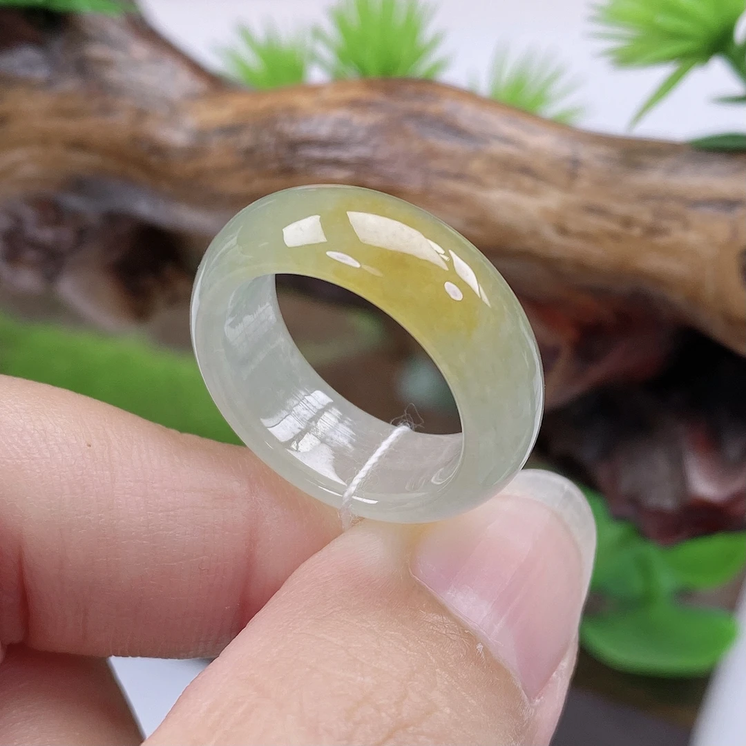 a530天然翡翠A货冰黄翡轮胎戒指13-14号圈口内径16.7宽7.7厚3.3mm