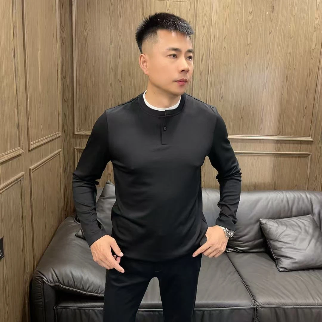 25秋冬512男士简约长袖秋季日常假两件圆领T恤潮流简约