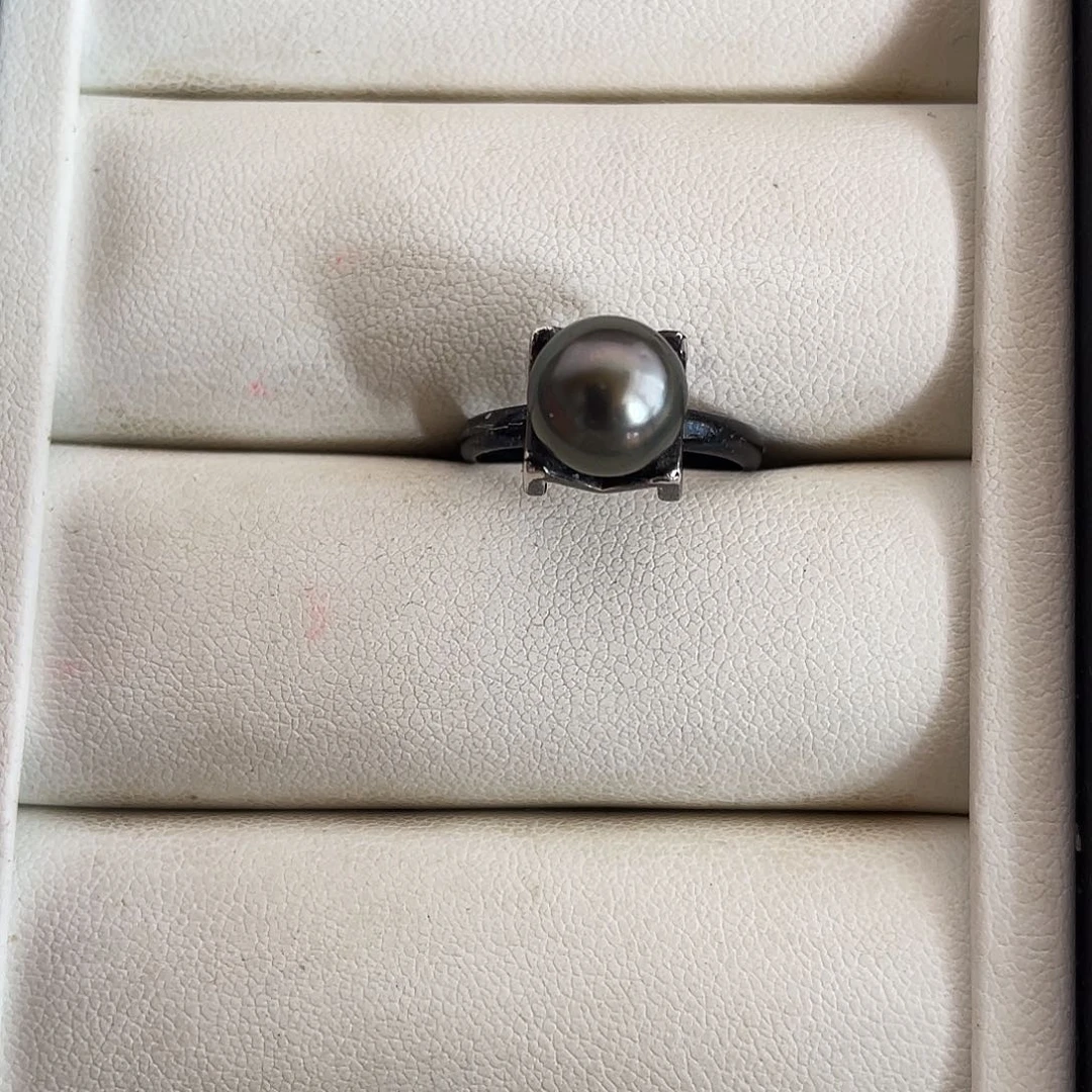奶***酸戒指银S925镶嵌海水珍珠
