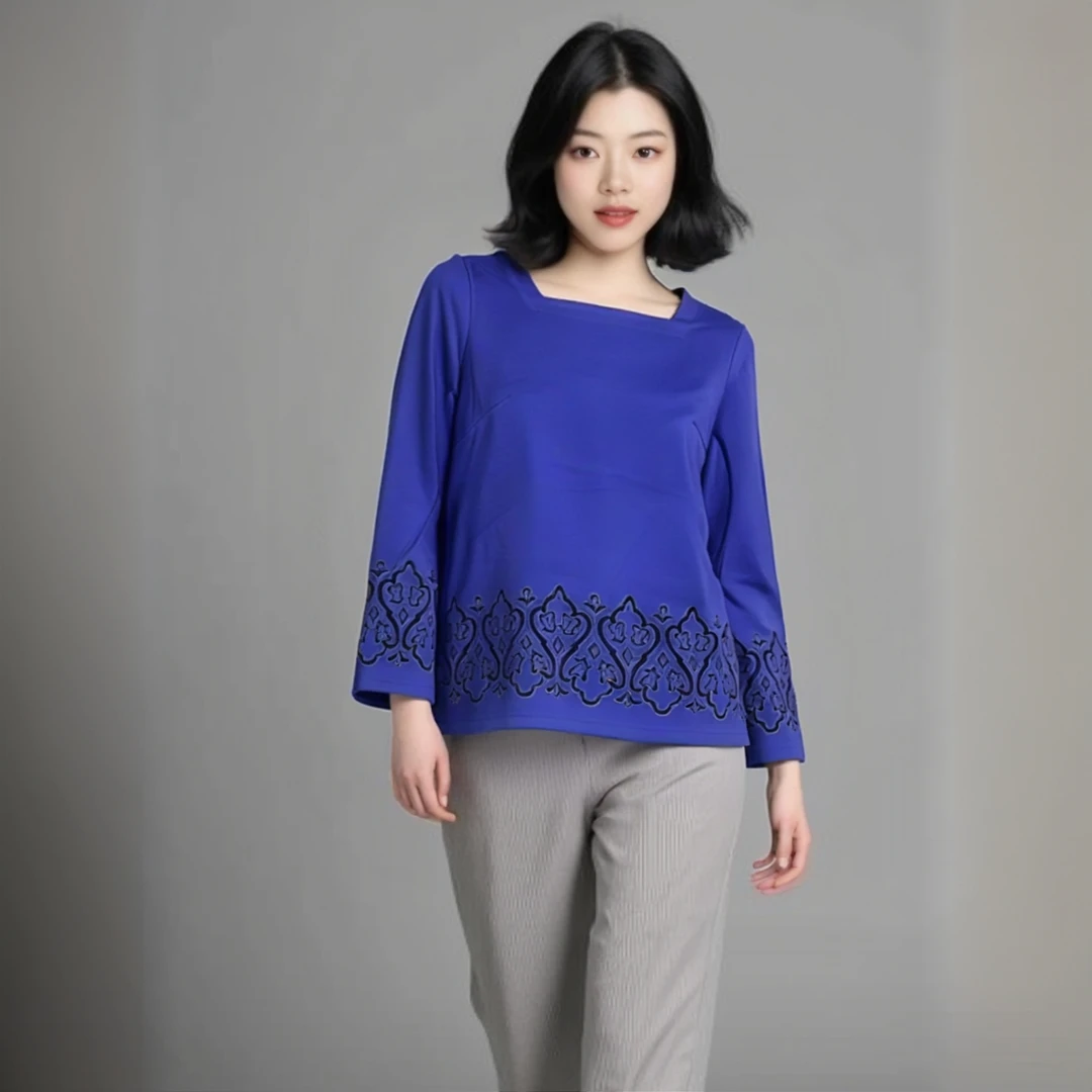 6013方领刺绣长袖BM