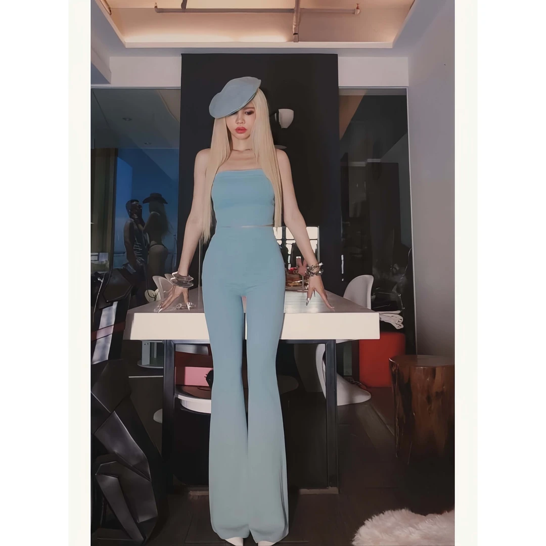 【浅蓝微喇叭裤】AOAOMISSSHOP 鳌鳌家2025夏款薄捻丝57-1   37-2