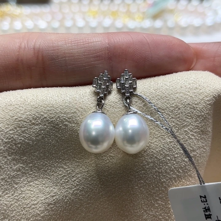银S925镶嵌耳饰海水珍珠9-10m 20号