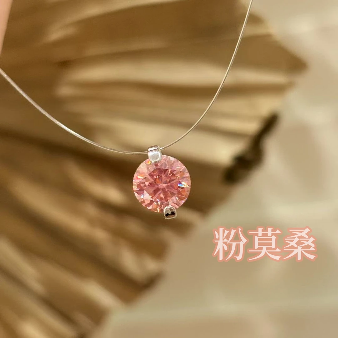 坠链均925银莫桑石 2卡粉人鱼之泪项链 气质百搭大众时尚款