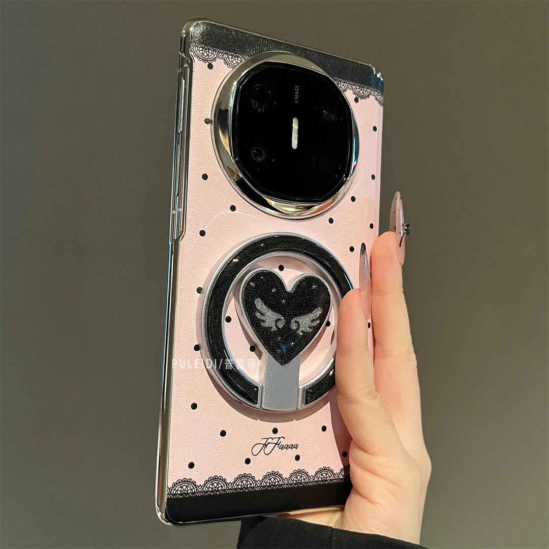 ins风黑粉波点磁吸支架适用华为MateX6X5X3典藏版折叠屏手机壳