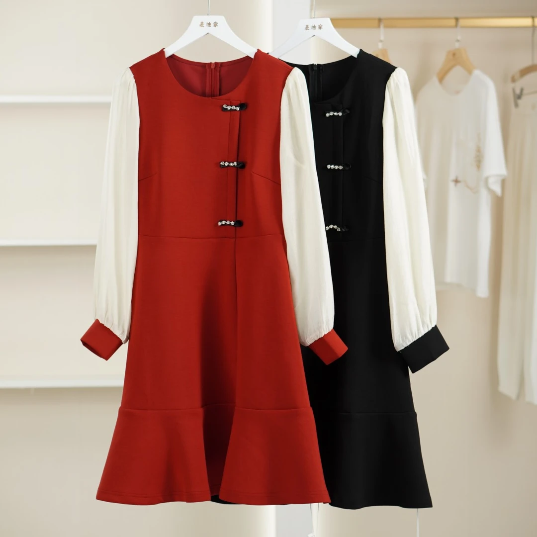 一路童行 3051345 时尚洋气显瘦假两件连衣裙女2025春季新款