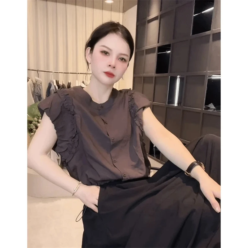 《姚家优麦汇》Y6177夏款衬衫领设计感时尚百搭无袖显瘦上衣洋气女