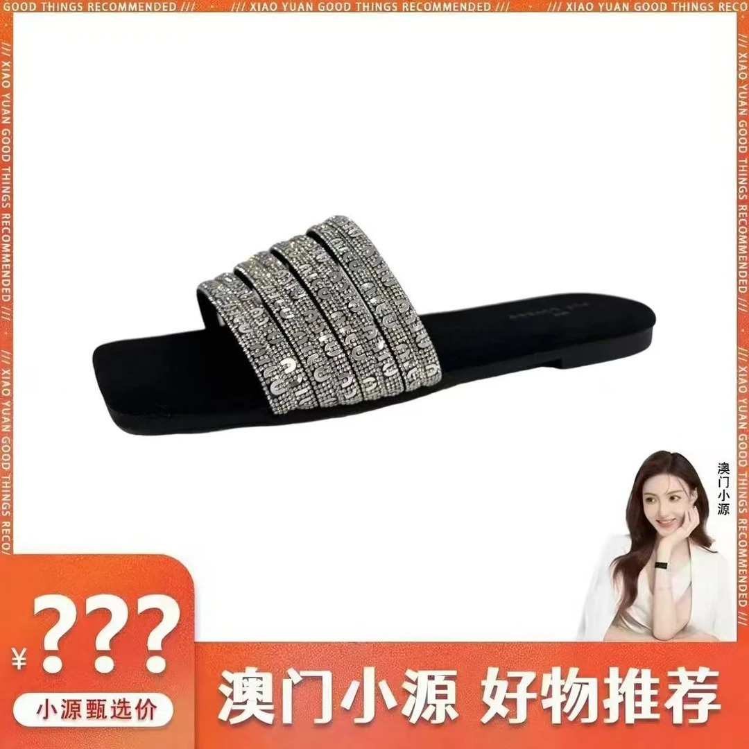 满天繁星~法式水钻方头露趾2025年外穿新款设计感时尚凉拖鞋YM163