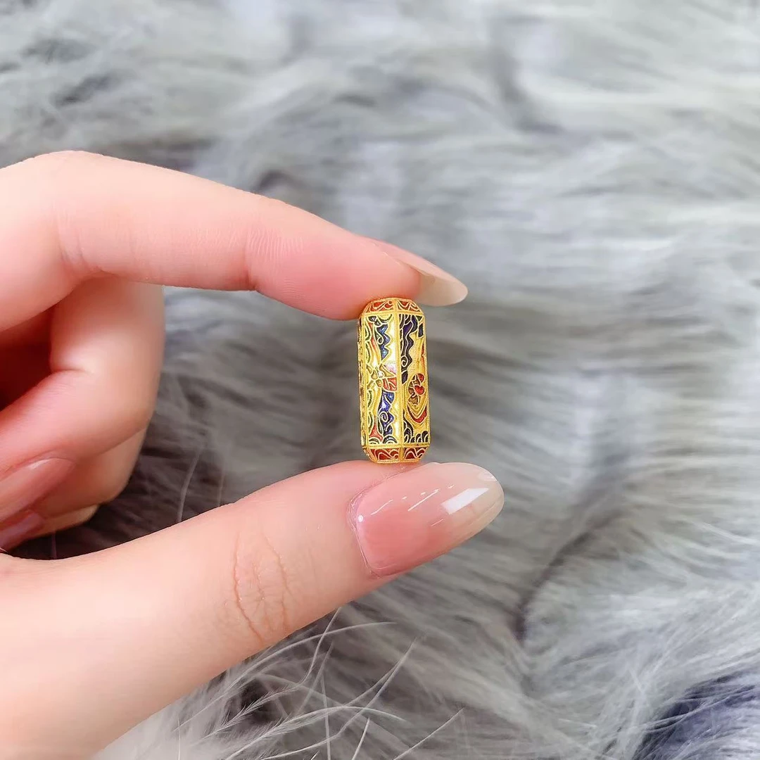 【伟新源】足金999 烧蓝工艺国金九色鹿桶珠4.49克