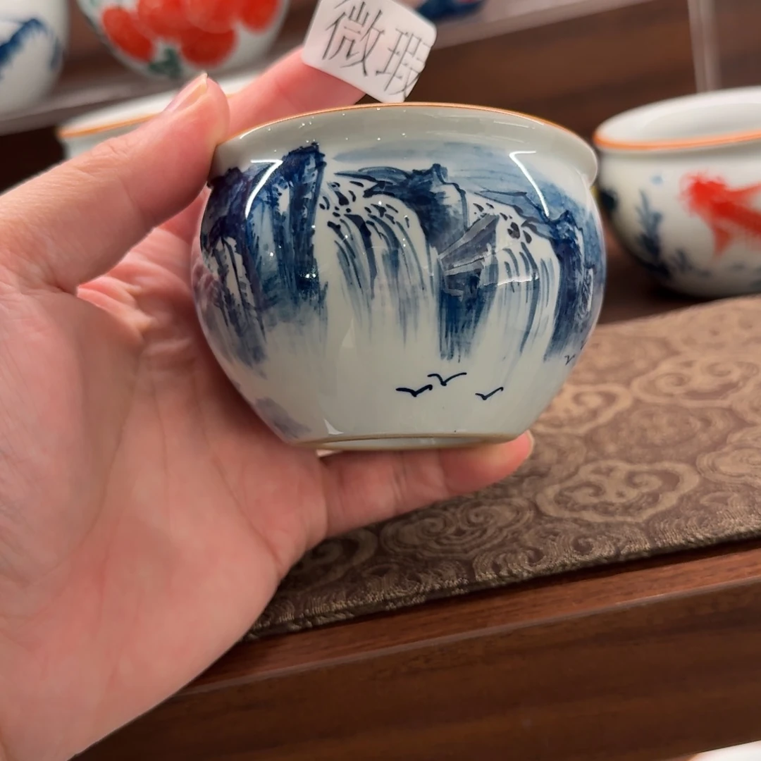 釉下手绘茶具微瑕