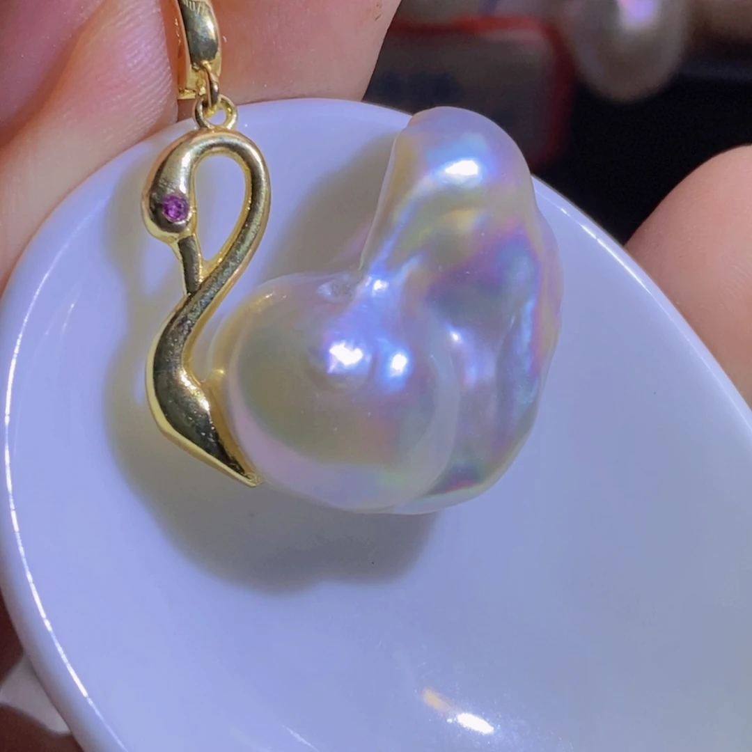 银S925镶嵌淡水珍珠天然淡水珍珠无染色无优化