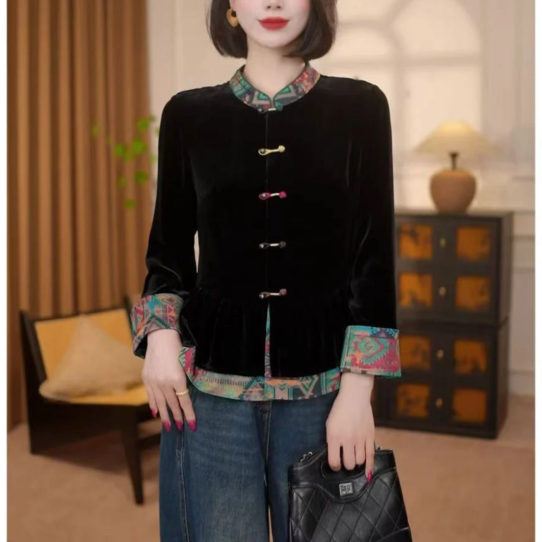 2025秋季新款洋气设计感宽松显瘦百搭上衣新中式国风丝绒短外套女