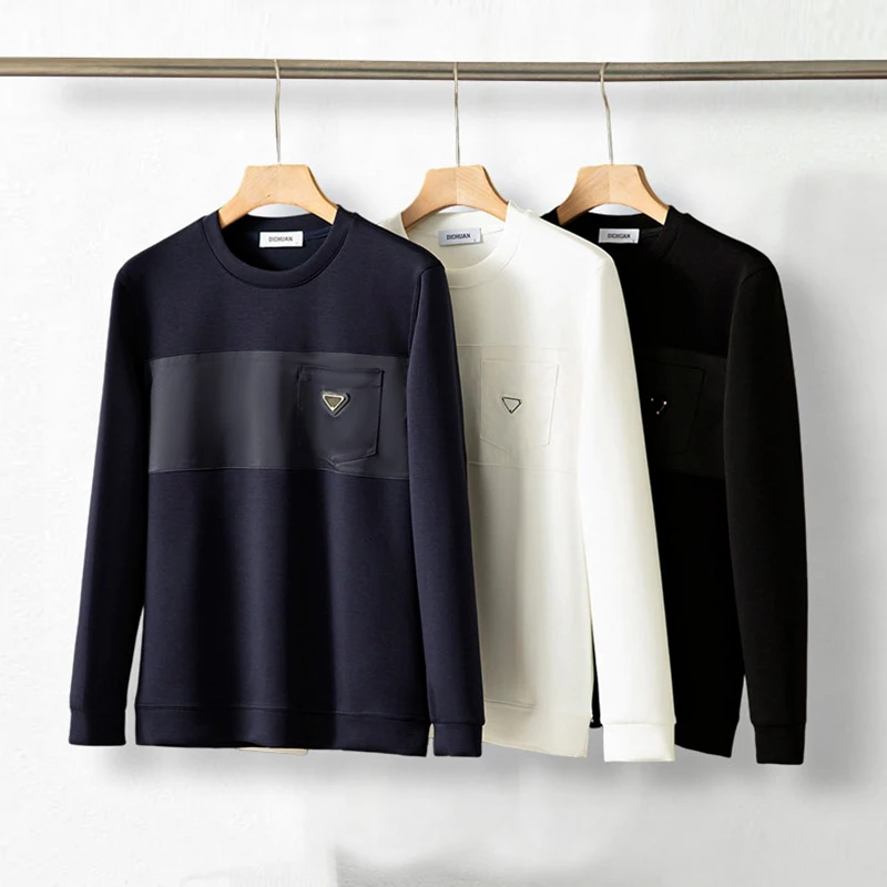 春秋季高端轻奢系列莫代尔棉空气层拼接设计弹力休闲男士卫衣6568