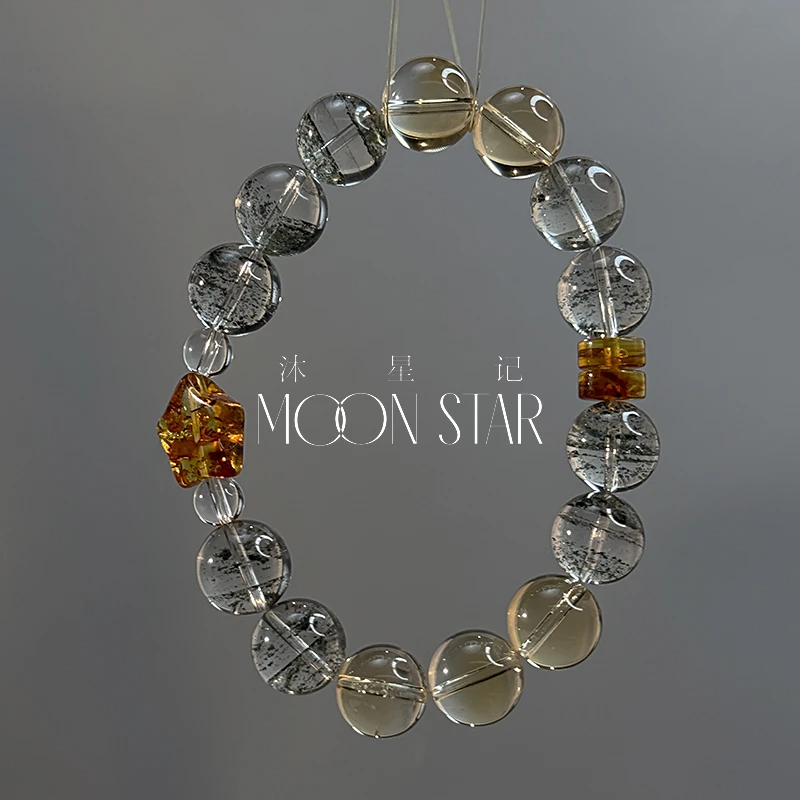 【灿星】绿幽灵黄水晶搭配花珀