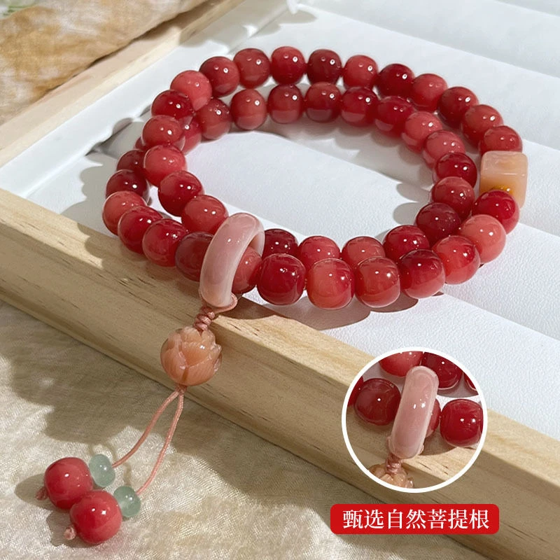 非金属木质手链 樱桃红菩提手串双圈手持男女菩提子佛珠念珠手链
