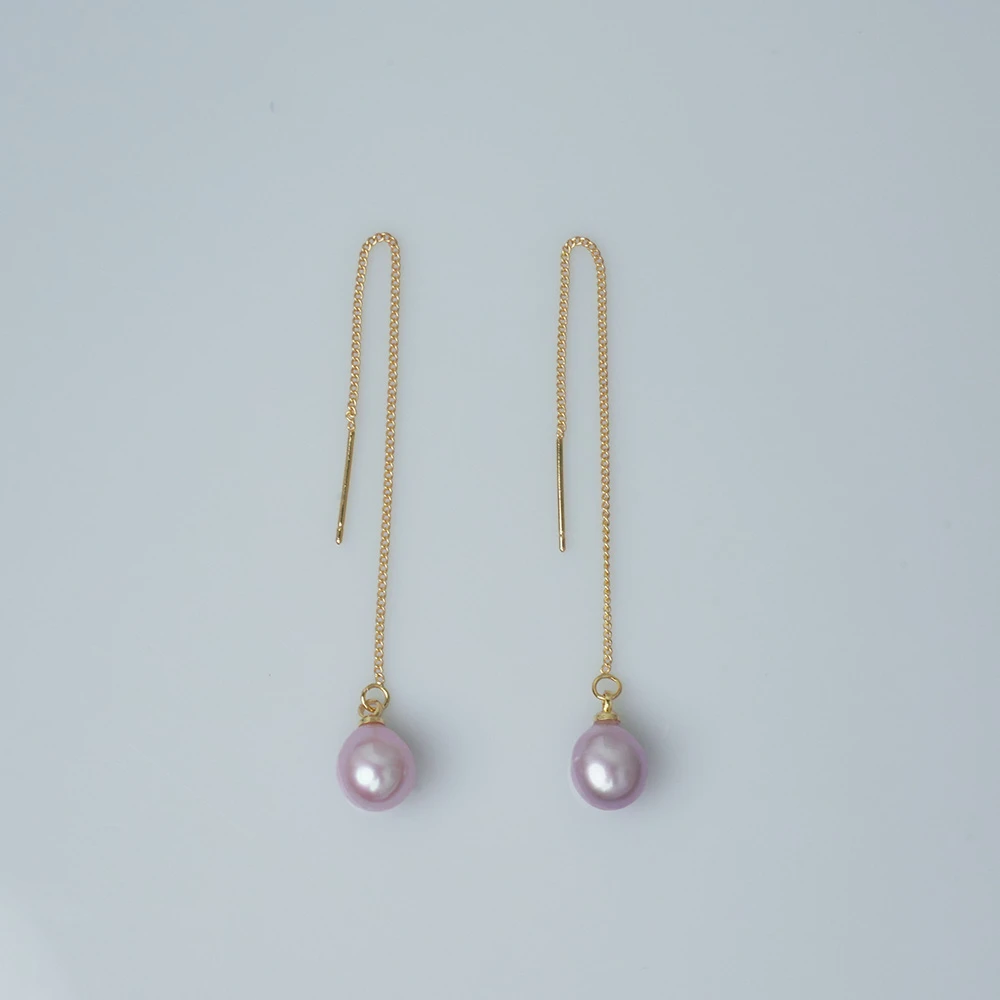 6-7mm天然淡水无核珍珠紫珠珍珠耳线0538