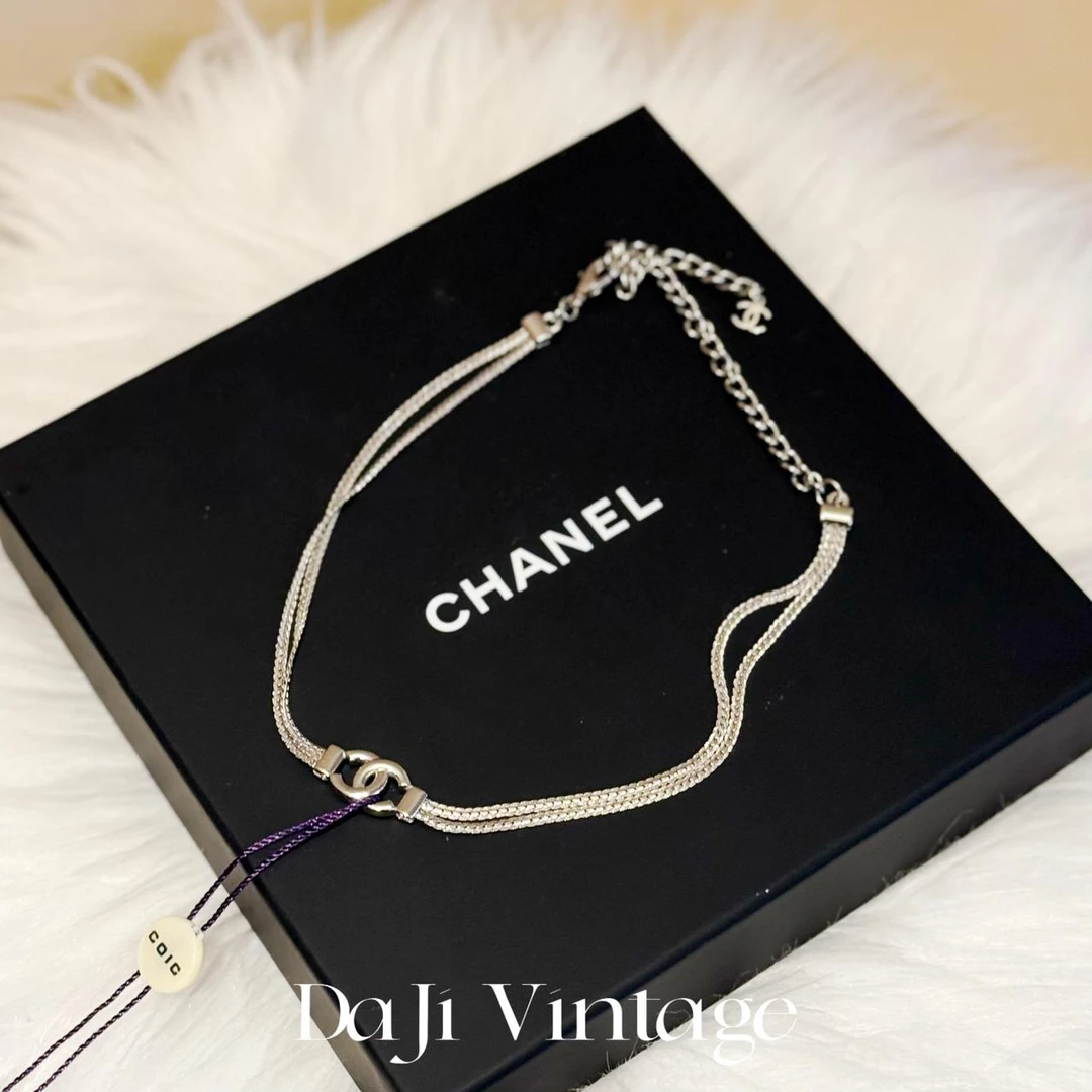 大吉中古/Chanel香奈儿银色双c双层蛇骨项链