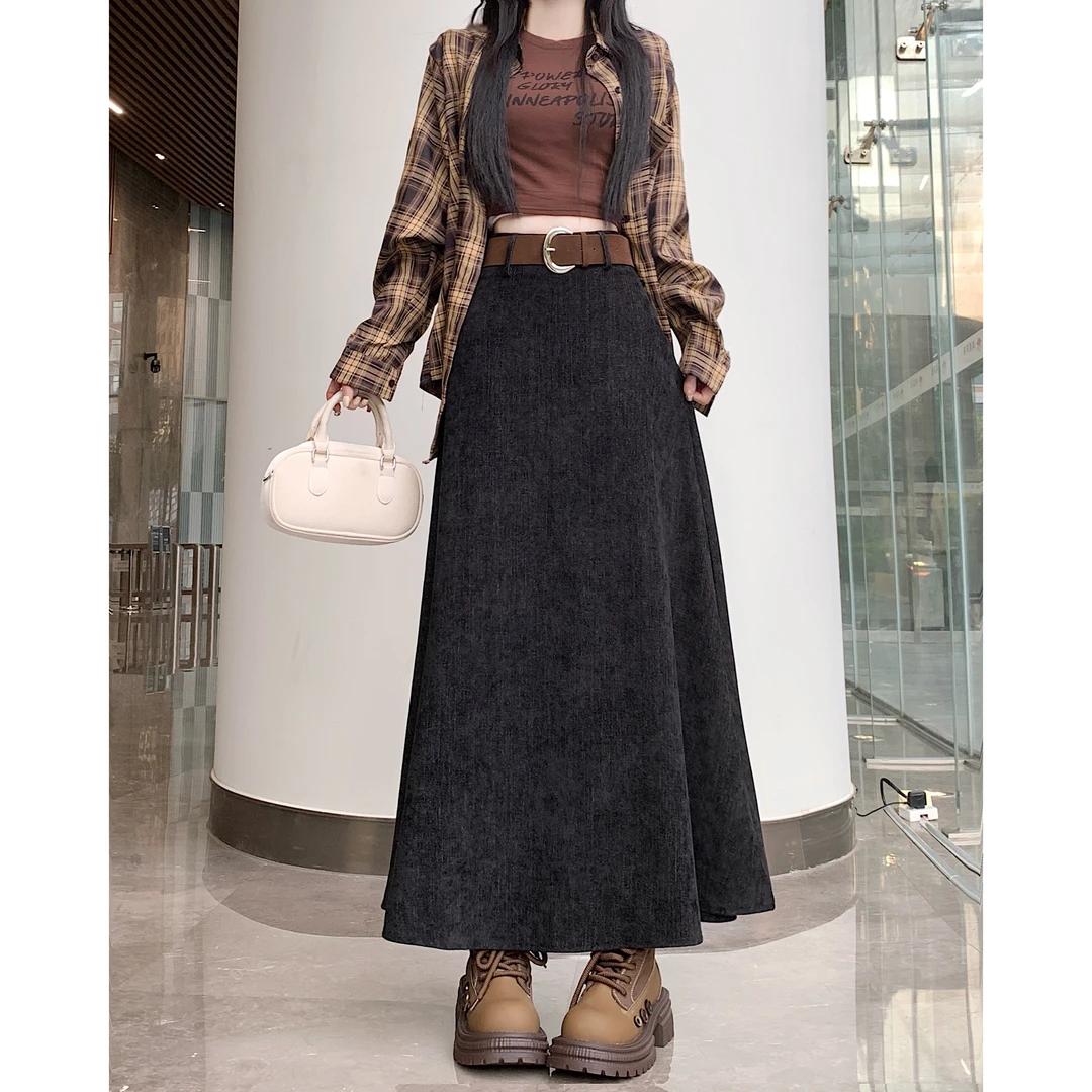 美拉德咖色复古包臀半身裙垂坠感高腰显瘦遮胯a字大摆长裙