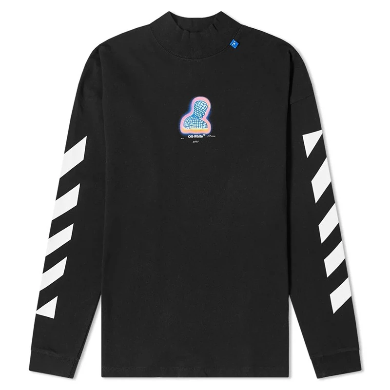 OFF 男女通用棉质条纹小高领长袖T恤衫 OMAB032