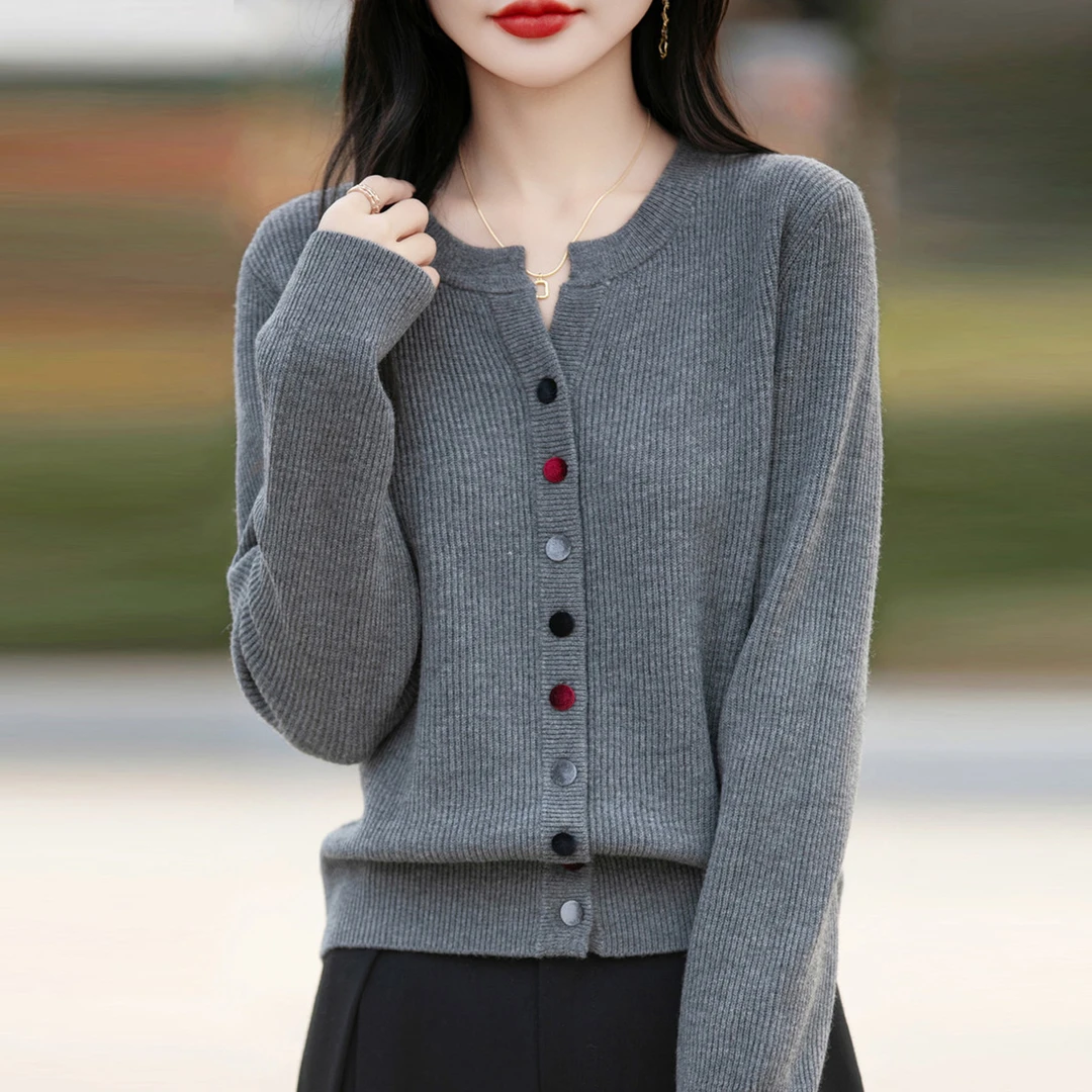 雅鹿2025秋冬季新款彩扣羊毛针织开衫韩版宽松显瘦百搭毛衣外套女