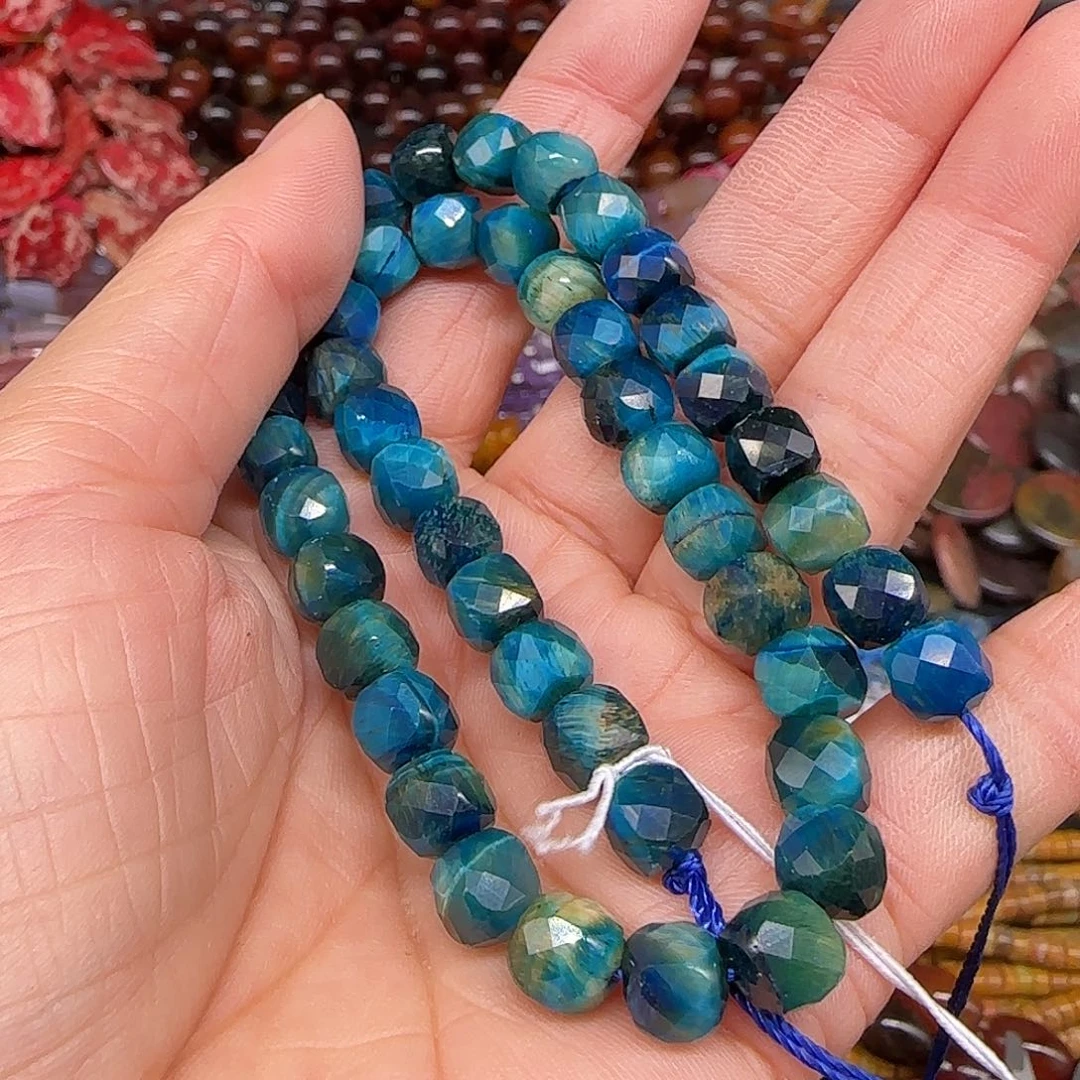 玛瑙/玉髓合金珠宝半成品金蓝虎眼7mm方糖一条