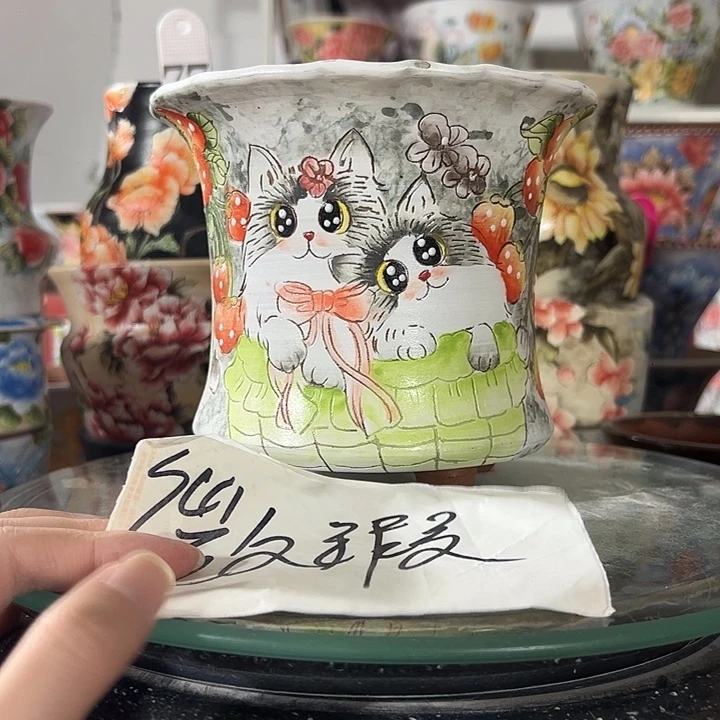 景德镇幸运花盆手绘韩式花盆