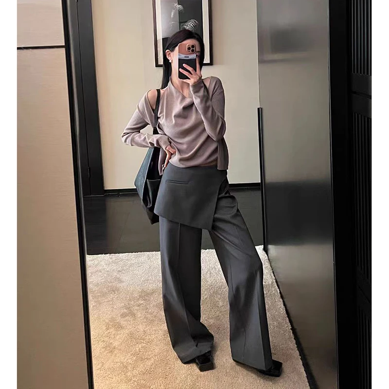 【秀场vibe街拍博主】假两件层次感裙裤休闲裤春季阔腿拖地裤子