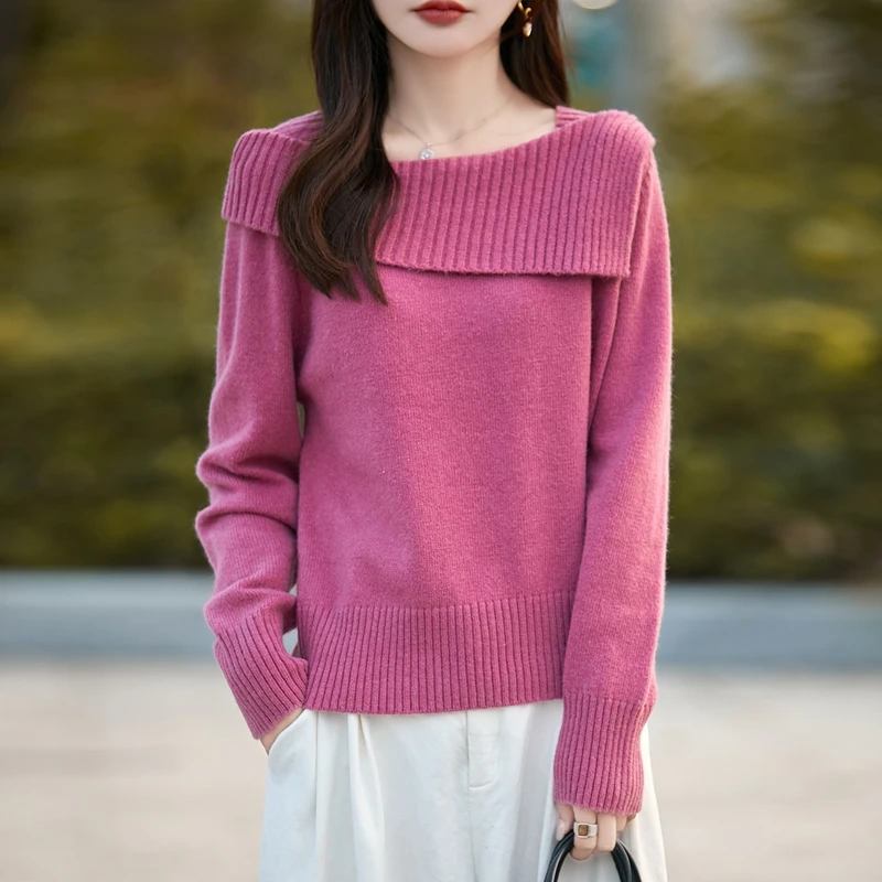 【齐姐专属】秋冬时尚一字肩长袖优雅女装厚款毛衣针织衫