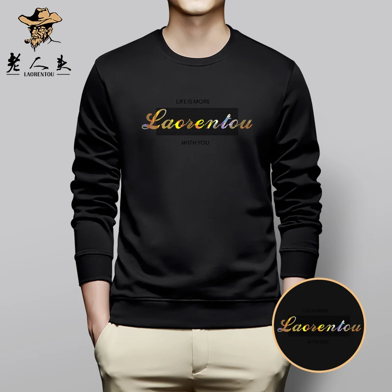 男士长袖休闲时尚百搭圆领卫衣秋冬加绒印花男上衣LRT5007