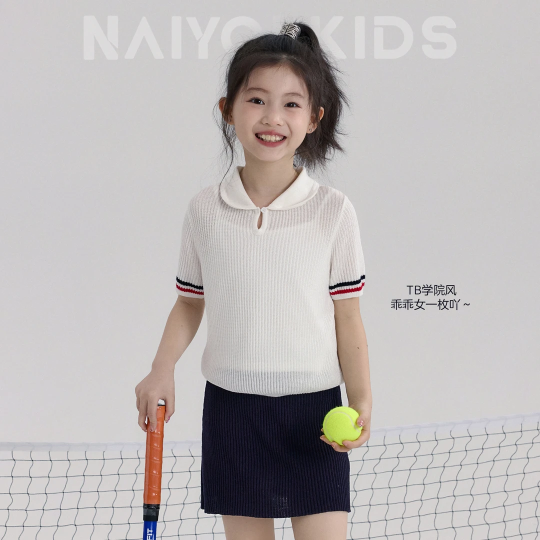 【奶盖】女童学院风针织polo衫2025夏季宝宝短袖上衣Y6486