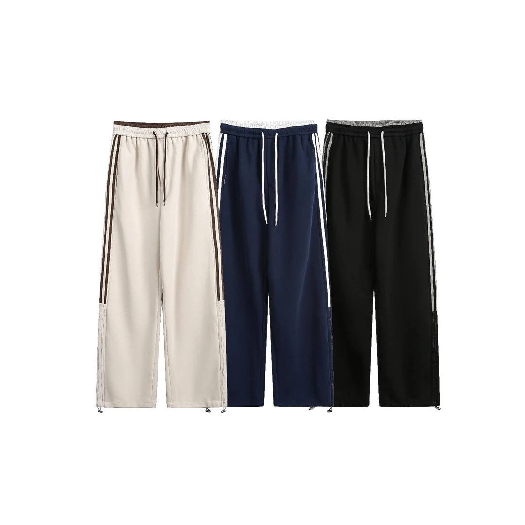 卫裤三条杠长裤纯色运动裤日系刺绣休闲裤拼接阔腿裤撞色直筒
